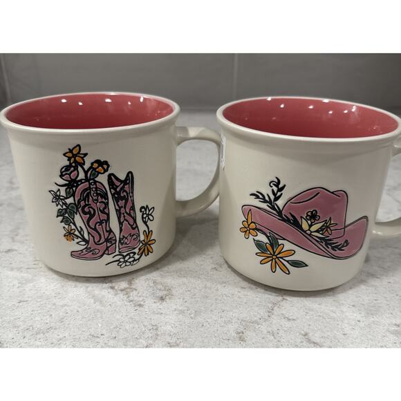 PINK COWBOY BOOTS 19oz Hand Painted Mug Spectrum Designz Cowgirl Flowers western - Picture 6 of 6